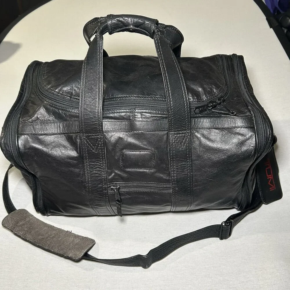 Vintage Tumi Alpha Square Duffle Bag Black Napa Leather Rare Luggage Weekender